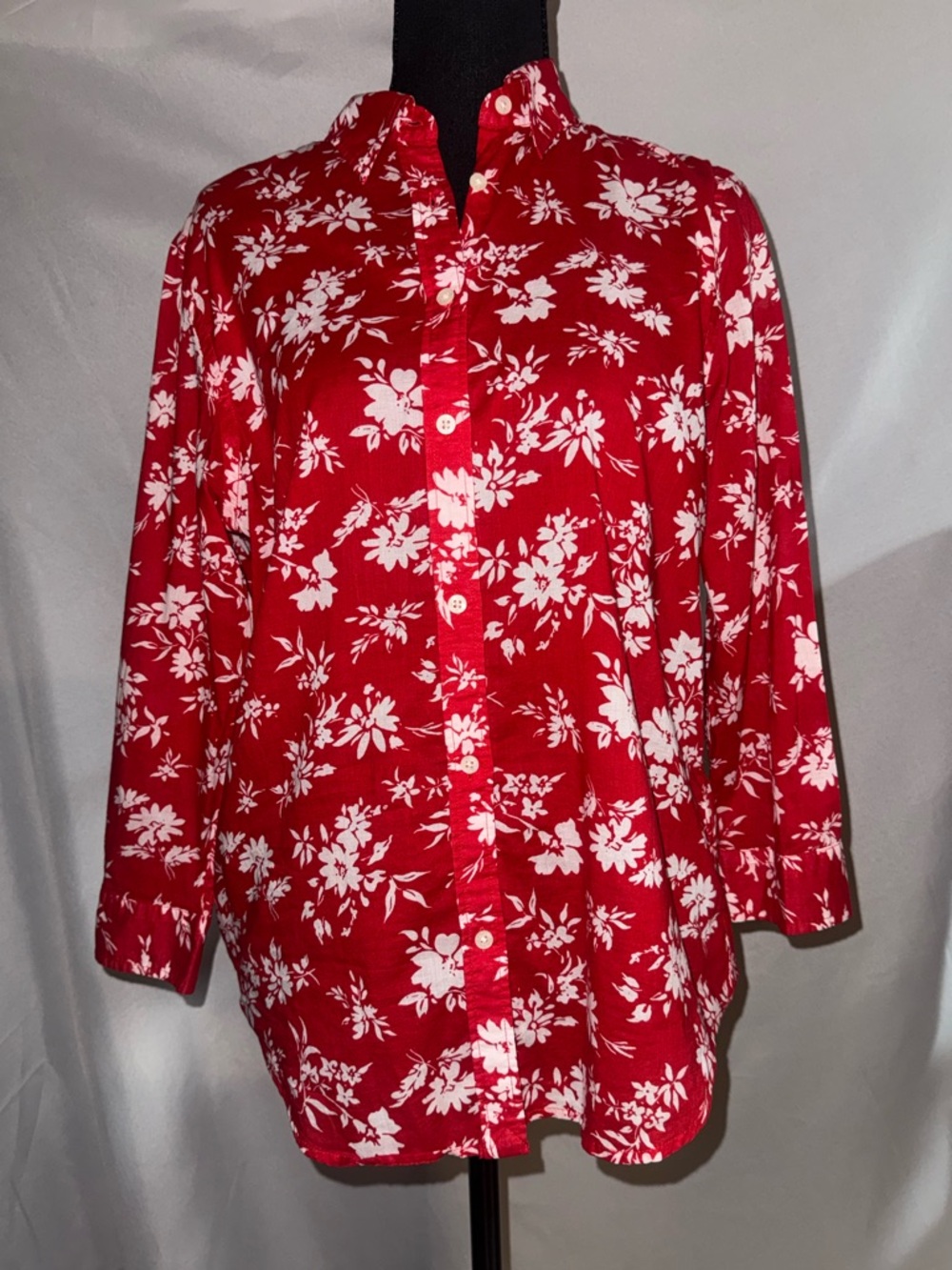 Ralph Lauren Red and White Floral Button-Down Shirt